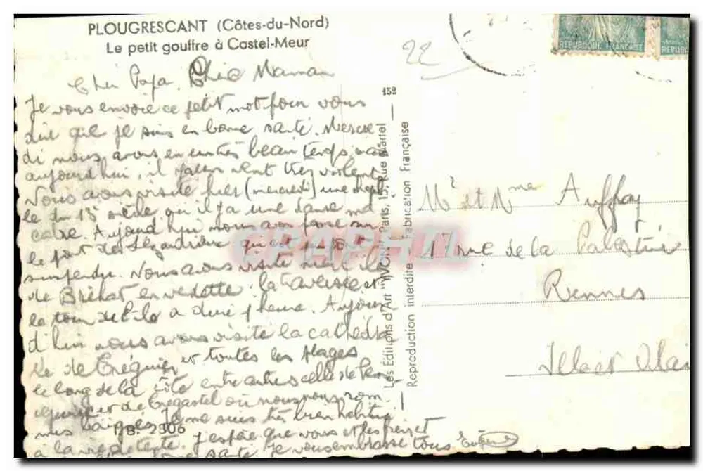 Der kleine Gouffre bei Castel-Meur — PLOUGRECANT (Côtes-du-Nord) — Éditions d'Art 'Mon Paris', n° 452 - Rückseite