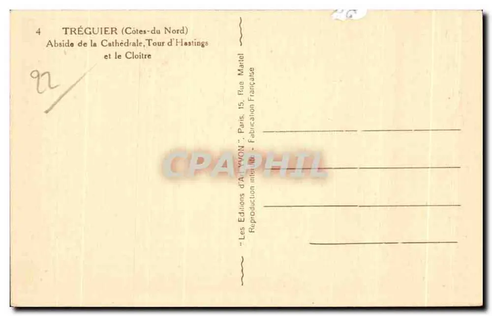 Tréguier (Côtes-du-Nord) — Apsis der Kathedrale, Turm von Hastings und der Cloister — Art Editions VYON - Rückseite