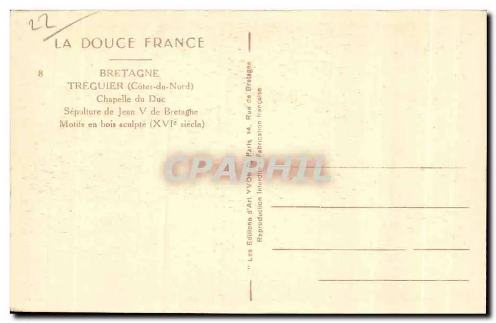 Grab von Jean V von Bretagne — Holzschnitzereien — Les Éditions d'Art Yvon, Paris - Rückseite