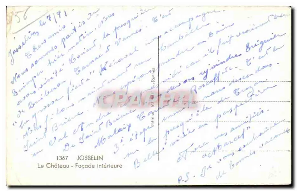 Josselin - O Castelo - Fachada interna — Edições Rennes, n°1367 - Verso