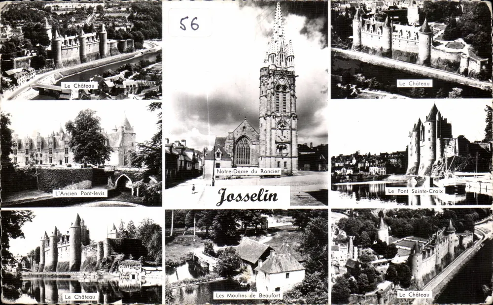 Josselin — vista panorâmica dos monumentos — editor Artaud Gaby, n° 56 - Frente