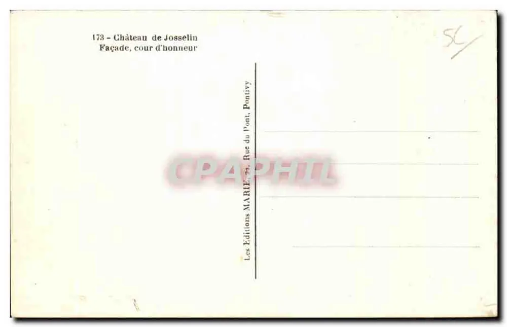 Castelo de Josselin — Fachada, pátio de honra — Les Éditions MARIE, Pontivy - Verso