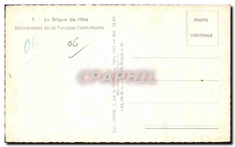 Hauptaltar der Kirche Saint-Martin — La Brigue de Nice — Verlag FAVEX, Paris - Rückseite