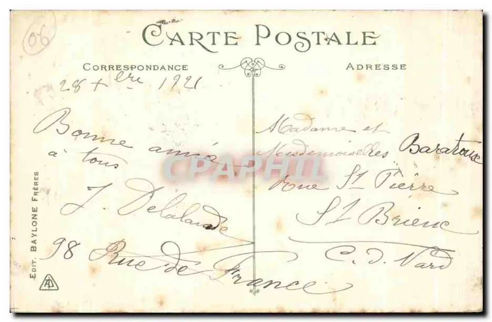 NICE - Palast der Mole und Promenade des Anglais — Verlag Baylone Frères n°217 - Rückseite