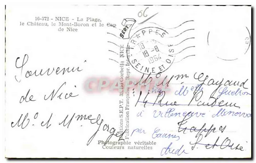 De Plage, het Kasteel, de Mont-Boron en de Kaap van Nizza — Uitgaven S.E.P.T. 35, Straat Gorbella, Nizza - Achterkant