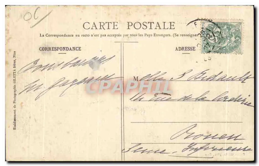 Nizza - Municipalkasino — Künstlerische Sammlung 134 — Giletta-Ausgabe, Foto von Nices - Rückseite