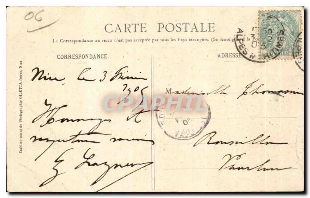 Nizza - Municipalkasino - Place Masséna — Künstlerische Sammlung, Giletta-Ausgabe, Nr. 94 - Rückseite