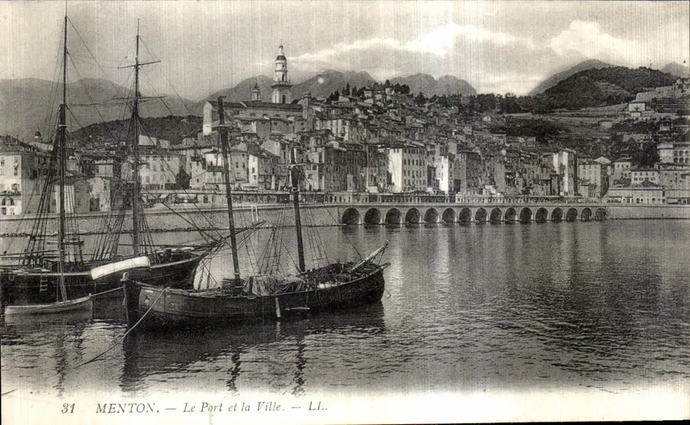Menton — Der Hafen und die Stadt — LI.. - Vorderseite