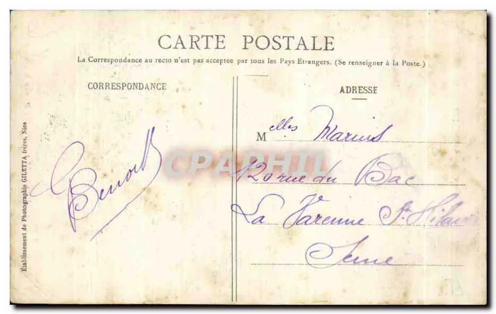 La Turbie (A.-M.) — Alte römische Pforte — Giletta-Ausgabe, phot., Nice, n° 1005 - Rückseite