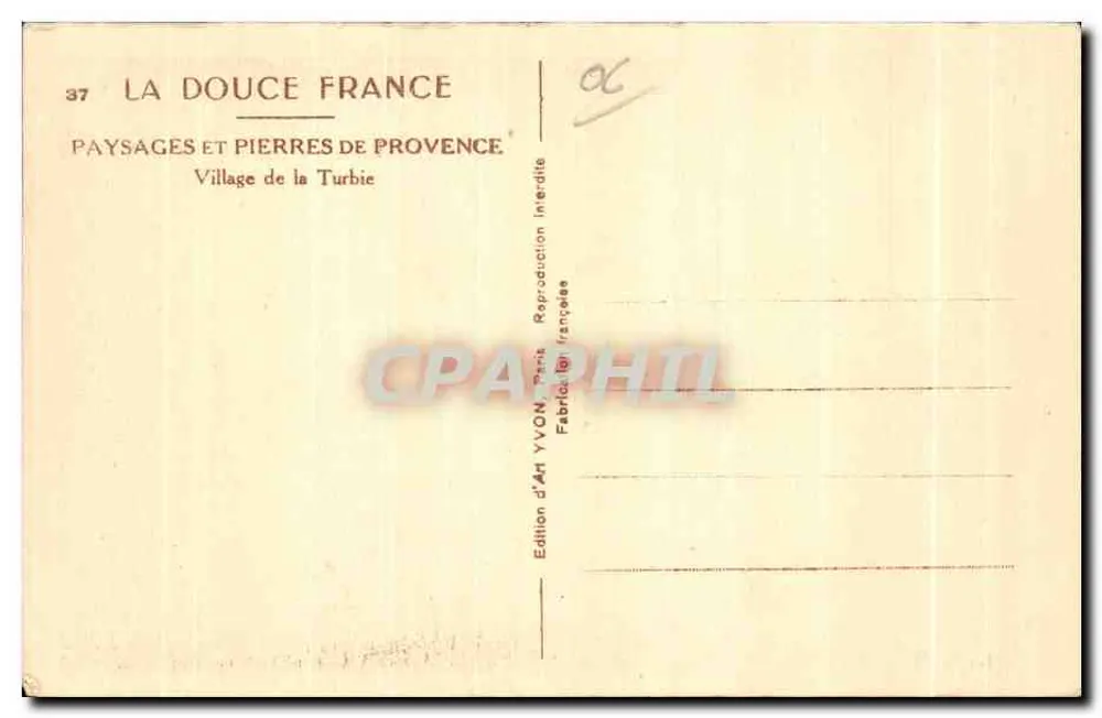 Vila da Turbie — Provença — Edição de Arte YVON - Verso
