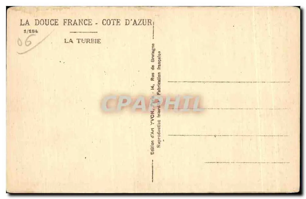 La Turbie — Côte d'Azur — Kunstausgabe YVON, Paris - Rückseite