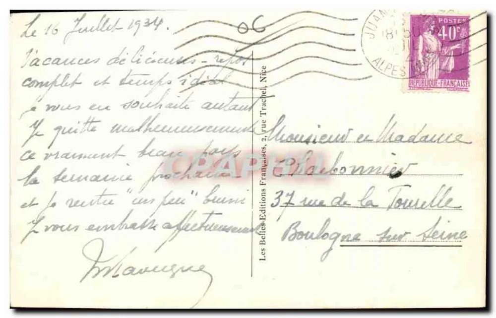 Juan-les-Pins — La Pinède und l'Escadre — Les Belles Éditions Françaises, n°136 - Rückseite