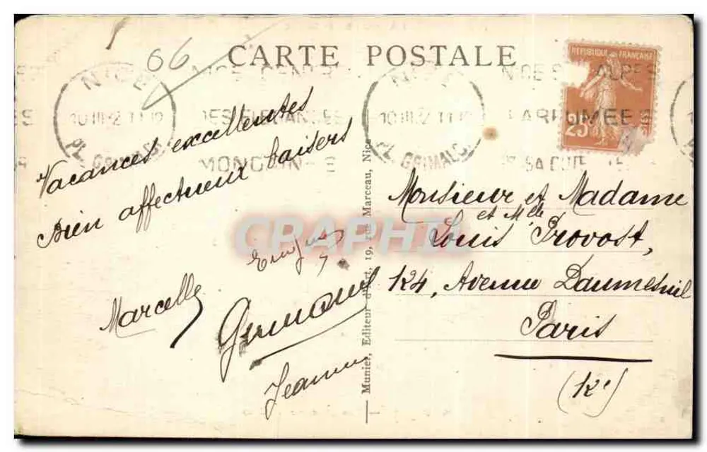 Grasse — Vista generale (lato est) — Manié, editore, n° 26 - Verso