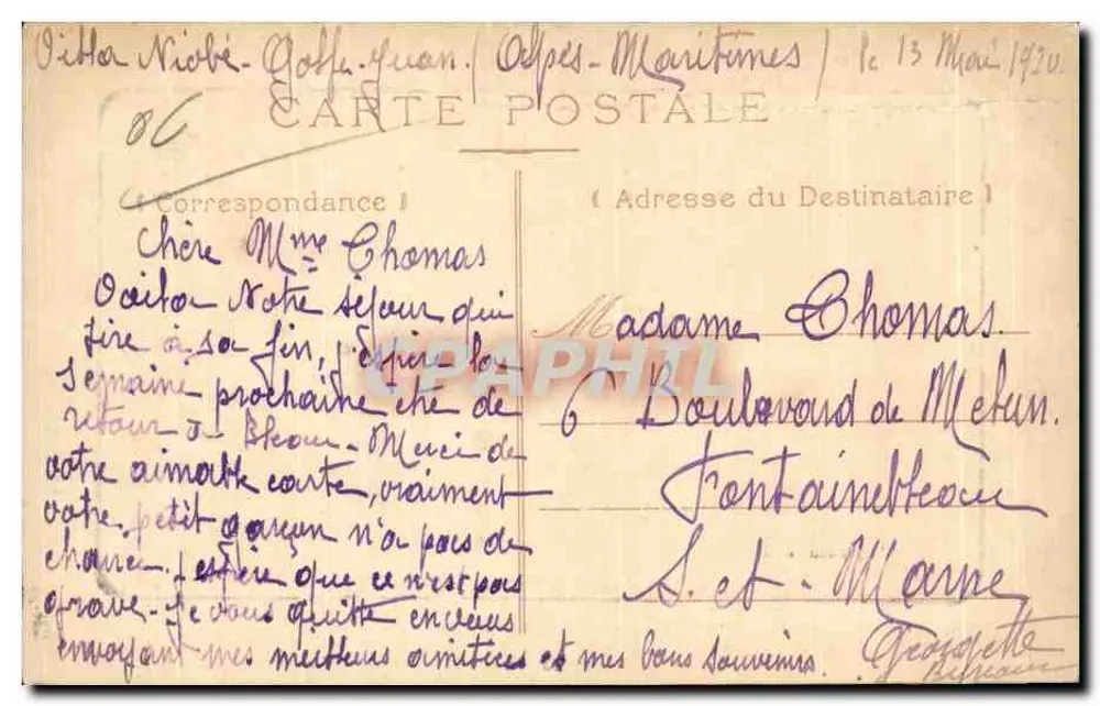 Golfe-Juan. L'Église — éditeur impr. sur la carte, n° de série non lisible - Verso