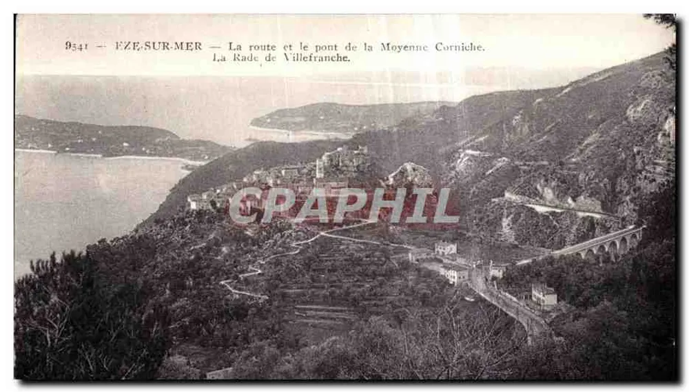 Fize-sur-Mer — Die Straße und die Brücke der Moyenne Corniche. Die Bucht von Villefranche. - Vorderseite