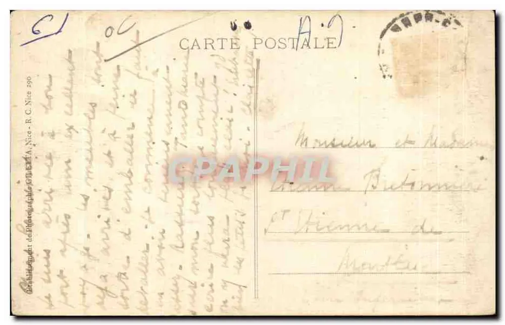 CANNES - Gesamtansicht und Berge des Estérel — Verlag A. Nice, n° 506 - Rückseite