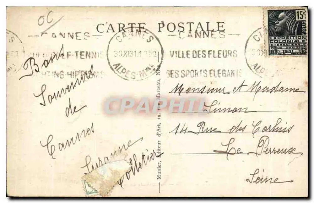 Cannes — Promenade de la Croisette — Verlag Munier, n° 176 - Rückseite