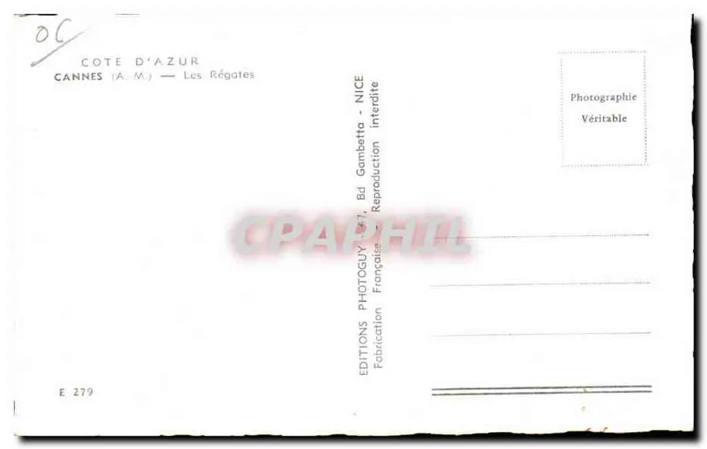Cannes (A.M.) — As Regatas — Éditions Photoguy - Verso