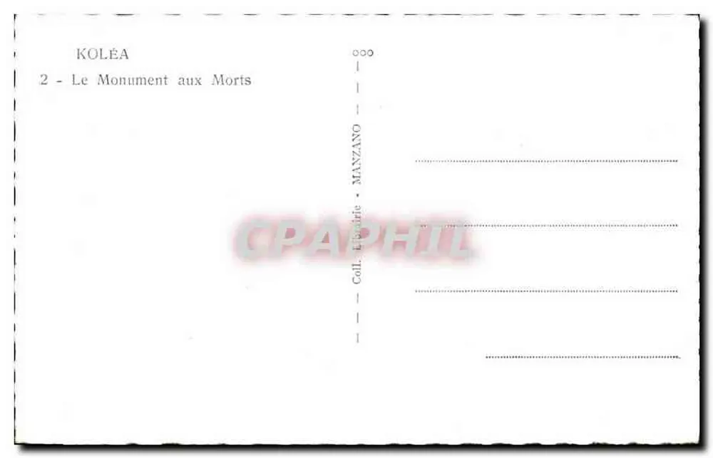 Koléa — Monumento aos Mortos 1914-1918 — Coleção Manzano - Verso