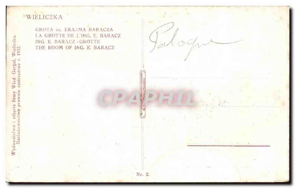 Höhle des Ing. E. Baracz — Wieliczka — Verlag Wład. Gargul, Nr. 2 - Rückseite