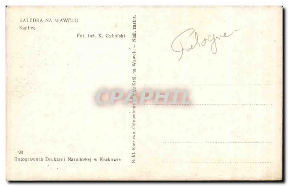 Kathedrale von Wawel — Kapelle — Rotogravur der Drukarni Narodowej in Kraków - Rückseite