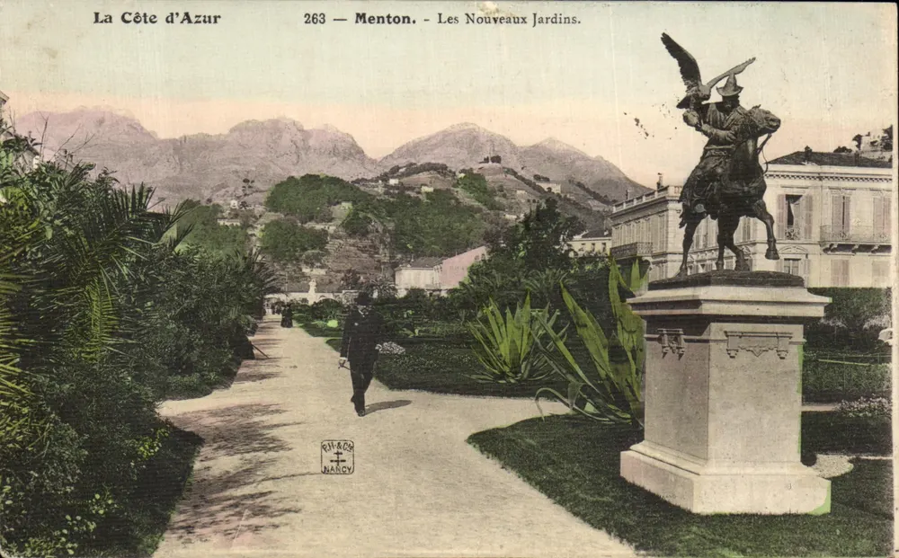 Menton - Die neuen Gärten — Reitstatue eines Reiters mit Adler — Verlag PHACO NANCY, Nr. 263 - Vorderseite