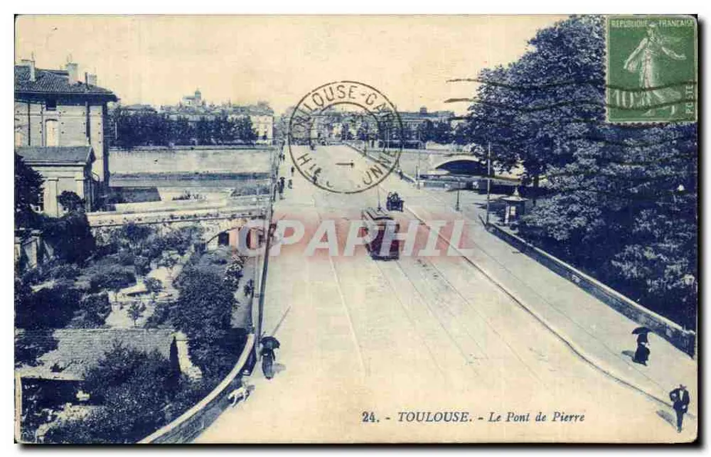 Toulouse - O Ponte de Pedra — Bilhete postal antigo n°24, editor não visível - Frente