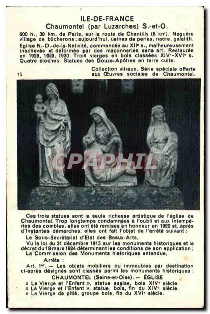 Chaumontel (Seine-et-Oise) — Kirche N.-D.-de-la-Nativité und Statuen der Jungfrau — Glasfenster-Sammlung, spezielle Serie für die Sozialwerke von Chaumontel - Vorderseite