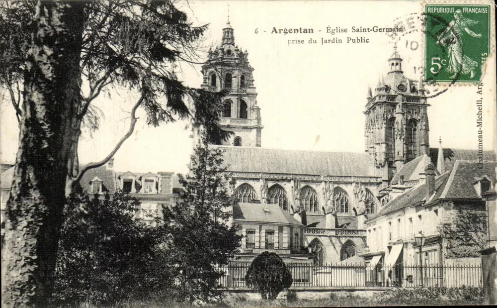 Argentan — Kirche Saint-Germain — Aufnahme vom Jardin Public — Chaumeau-Michelli, Nr. 6 - Vorderseite