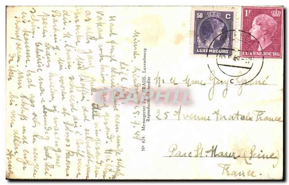 Ansembourg — Entrada do Castelo — Mesageries Paul TRAIS, n° 624 - Verso