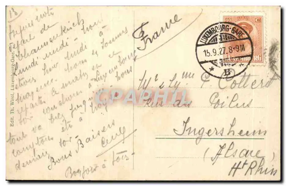 Luxemburgo — Avenue de la Liberté con tranvías — Édith Th. Wiroi, n°13 - Reverso