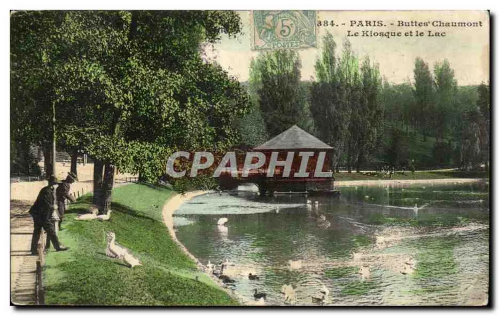 Paris - Buttes Chaumont - Der Kiosk und der See — Verlag S. P. Postes, n° 384 - Vorderseite