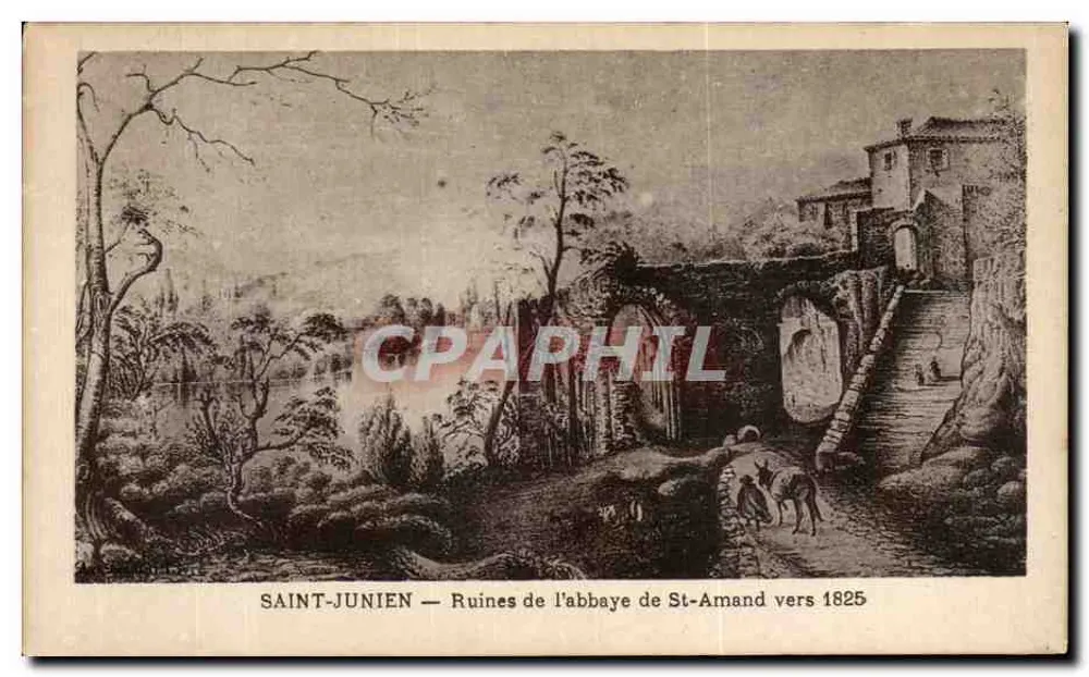 Saint-Junien — Ruinen der Abtei St-Amand um 1825 - Vorderseite