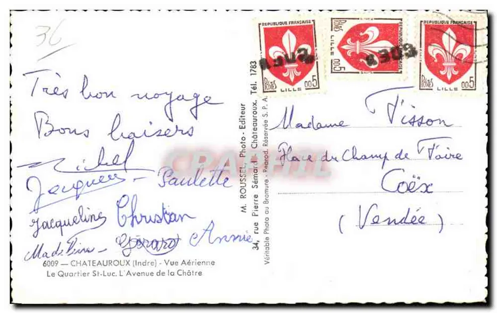 Visão aérea de Châteauroux — Bairro Saint-Luc — editor M. Roussel, n°36 - Verso