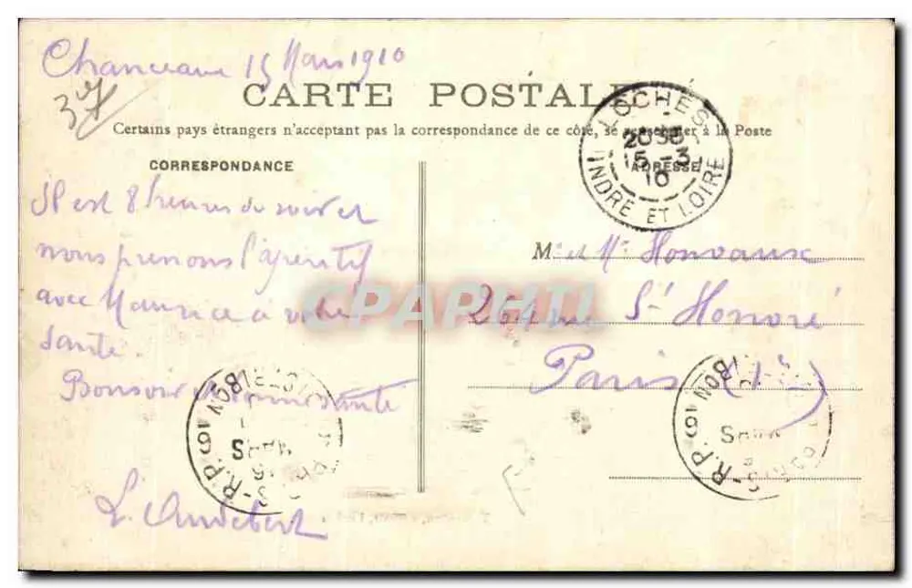 Umgebung von Loches — Schloss Chanceaux — Der Park — T. Bardou, Verlag, Loches - Rückseite