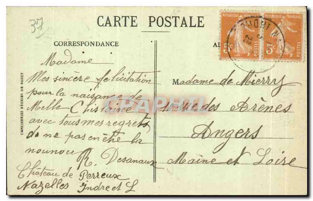 Nazelles (Indre-et-Loire) — Castelo de Perreux — M. M. - Verso