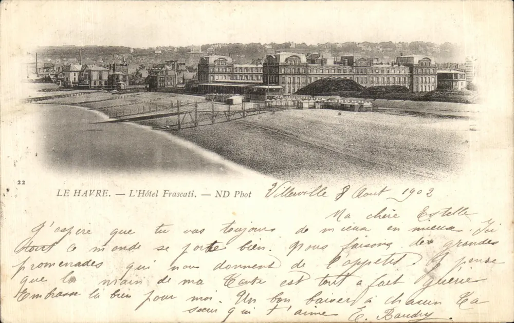 Le Havre — O Hotel Frascati — ND Phot, Villerville, agosto de 1902 - Frente