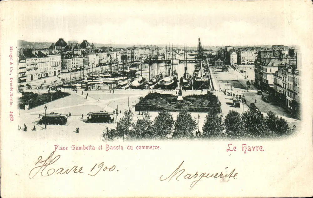 Le Havre — Place Gambetta und Bassin du commerce — Stengel & Co., Dresde-Berlin, n° 4487 - Vorderseite