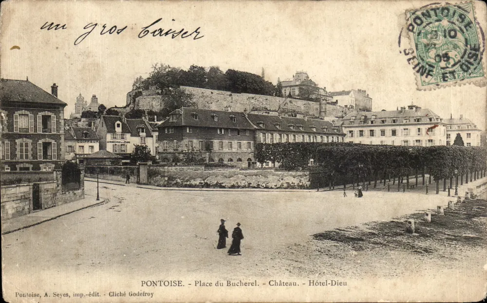 Pontoise — Place du Bucherel, Château, Hôtel-Dieu — A. Seyes, imp.-édit. - Cliché Godefroy - Vorderseite