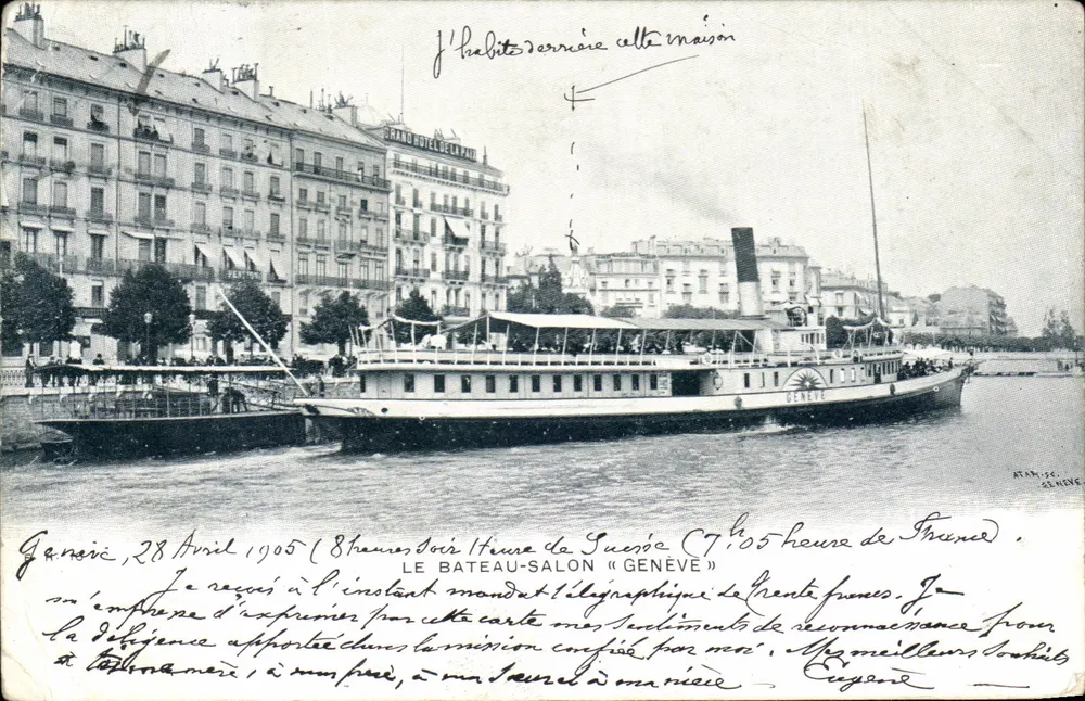 Genève — Le Bateau-Salon « Genève » — éditeur K. TAN. SC. G. LANC - Frente