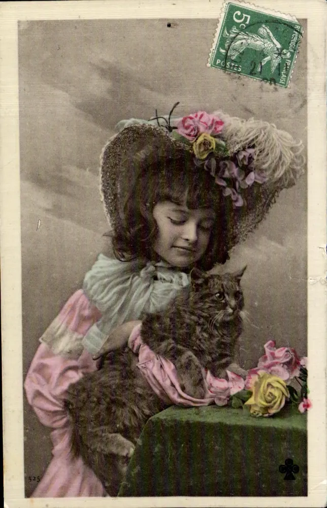 Fille tenant un chat — scène de genre — éditeur anonyme, n° 525 - Vorderseite