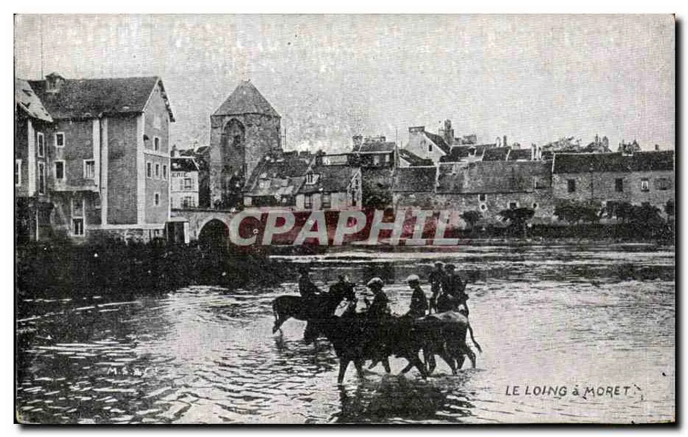Le Loing em Moret — vista do ponte e dos habitantes atravessando o rio — editor M. Moret, n° não visível - Frente