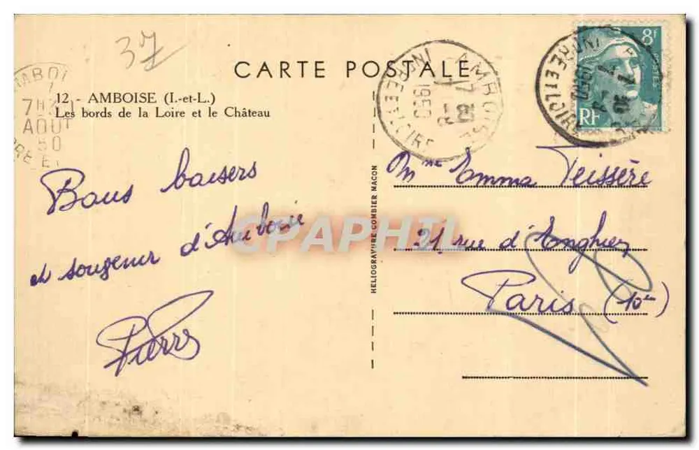 Amboise (Loire-et-Loire) — Die Ufer der Loire und das Schloss — Héliogravure Combier Macon n°12 - Rückseite
