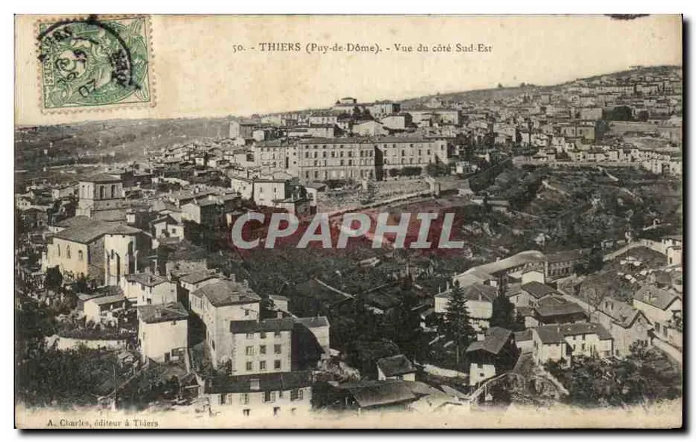 Thiers (Puy-de-Dôme) — Ansicht von Südosten — A. Charles, Verleger in Thiers, Nr. 50 - Vorderseite