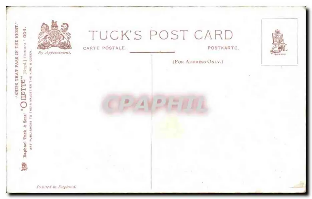 O farol de Newlyn — noite de lua cheia — Tuck's Post Card n°004 - Verso