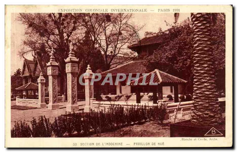 Internationale Kolonialausstellung — Paris 1931 — Abschnitt Indochina — Pavillon von Huê — Blanche und Crête, Arch. - Vorderseite