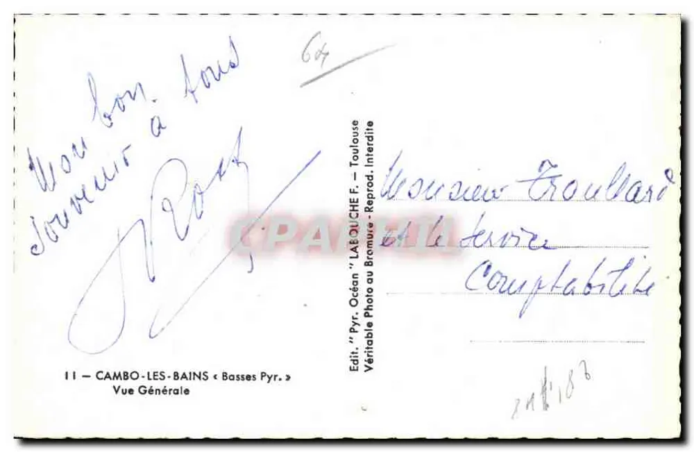Cambo-les-Bains — Vista geral — Édit. L'ÉQUILCHE F. - Toulouse - Verso