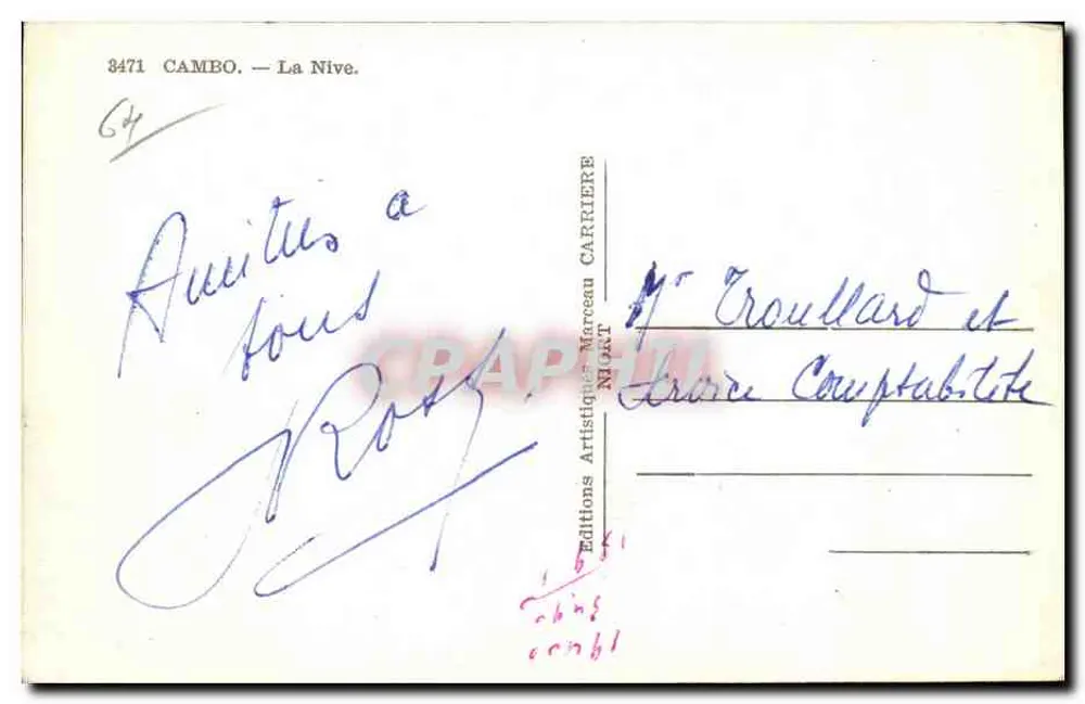 Cambo — La Nive — Edições Artísticas Marcel CARRIERE - Verso
