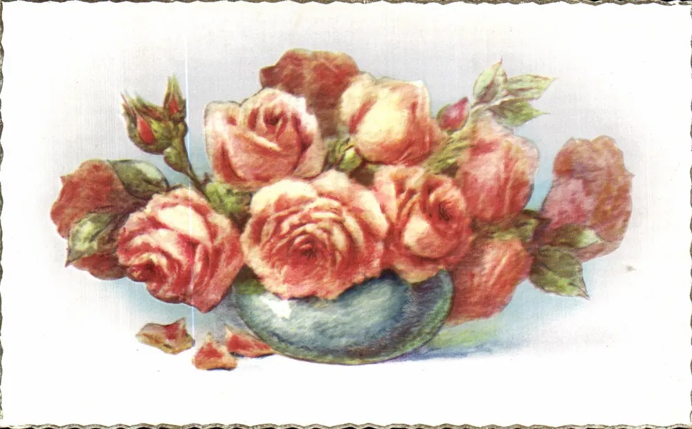 Arranjo de rosas — em um vaso azul — R. HAMEL PARIS n°105 - Frente