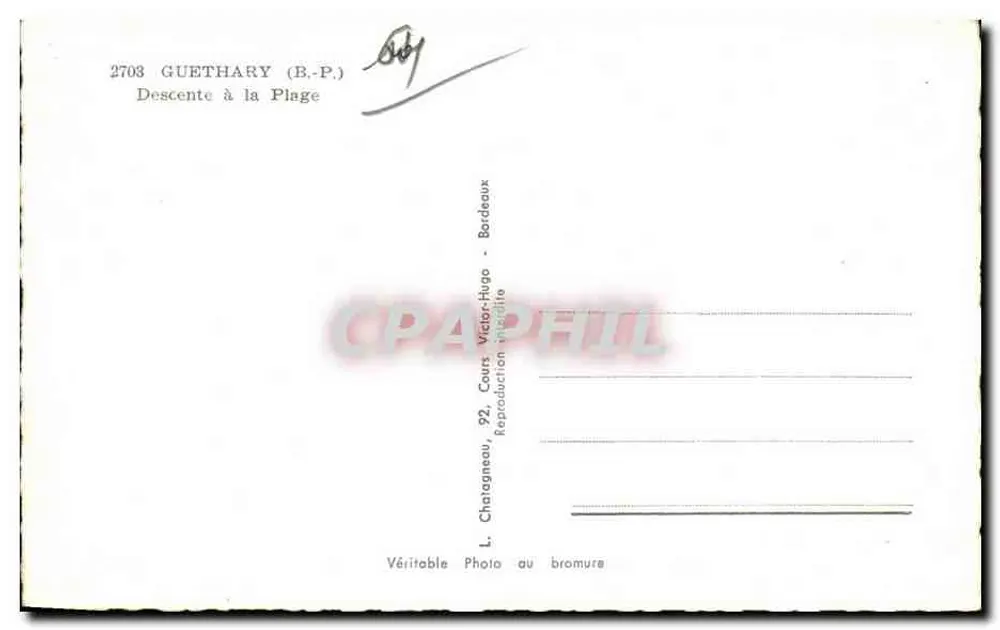 Guethary — Descida à Praia — L. Chatagnneau, 92, Cours Victor-Hugo - Bordeaux - Verso